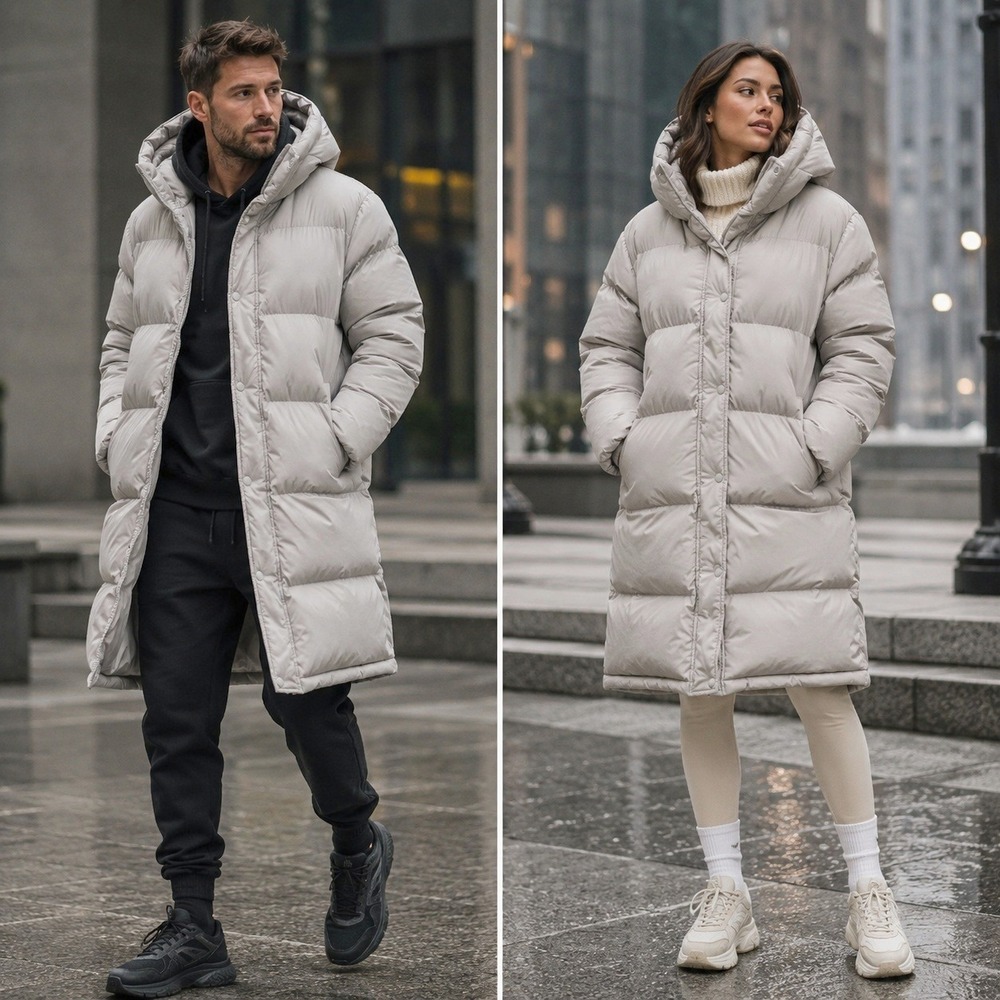 ASOS DESIGN Oversized Longline Puffer Jacket Gray Hooded Parka Size S Unisex